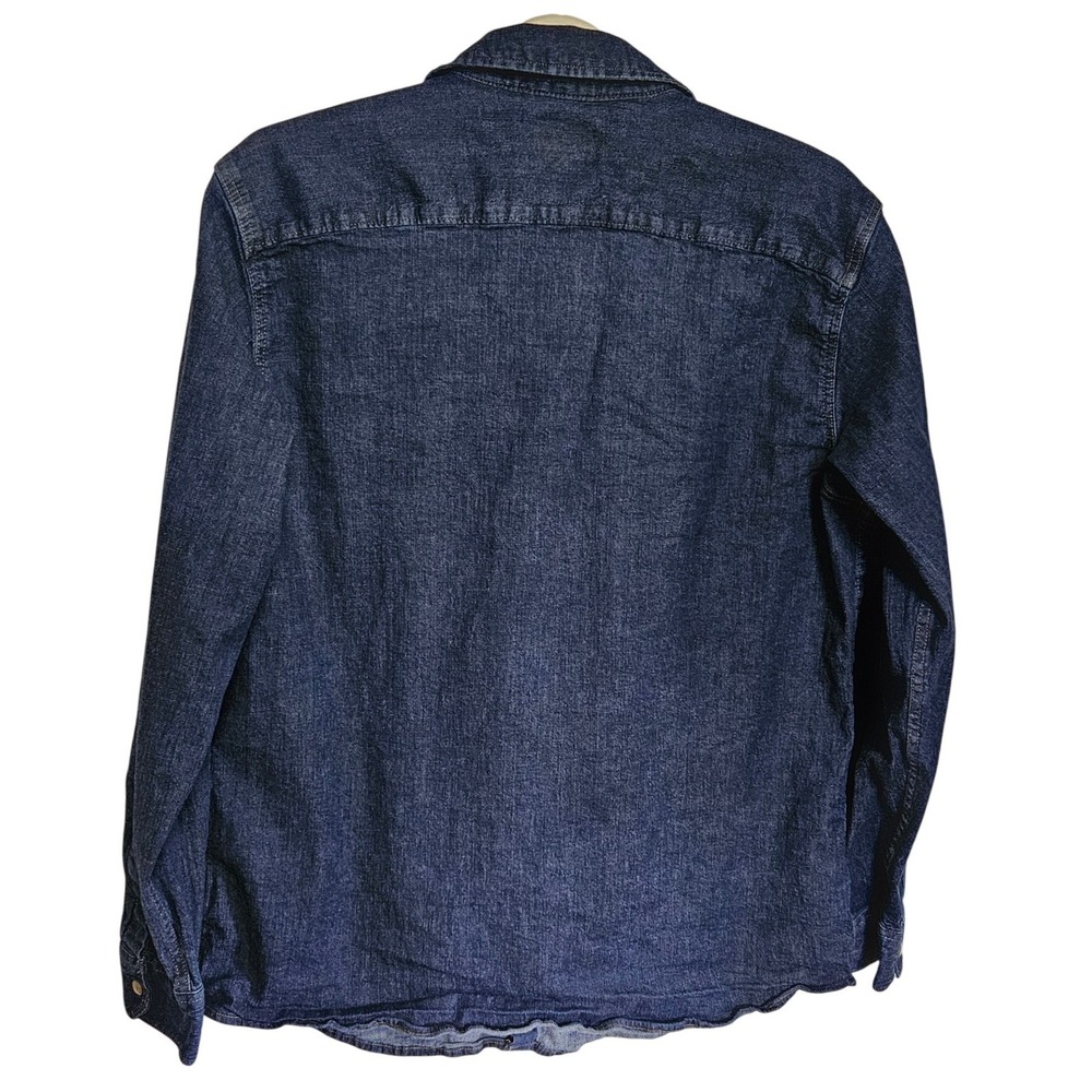 Wrangler Mens Dark Wash Denim Western Pearl Snap Long Sleeve Shirt Large L y2k - Picture 4 of 5